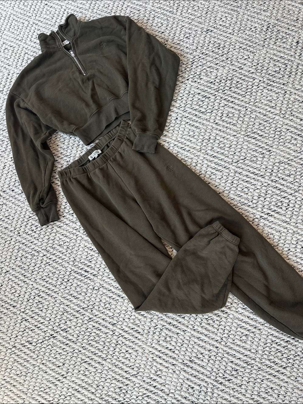 Eterne Olive Green Cropped Quarter-Zip & Jogger Set - Picture 1 of 6